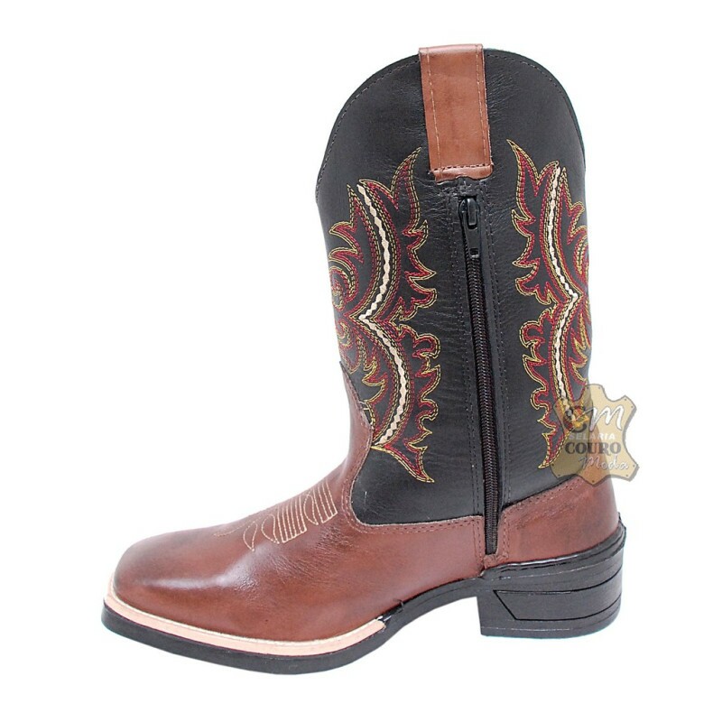 Bota Texana Marrom com preto Bico Quadrado