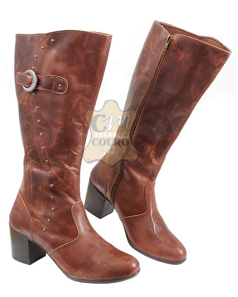 Bota couro feminina cano longo cheap