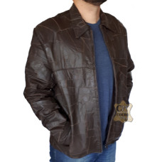 Jaqueta de Couro Masculina Retalhos Costurados