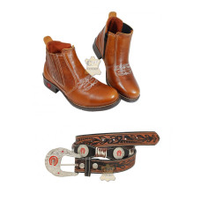 Kit Cinto Country Mangalarga + Botina de couro bordada