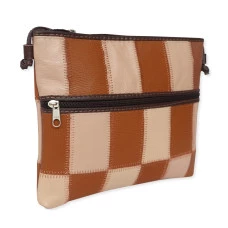 Bolsa Feminina de retalhos de couro com dois zíperes G