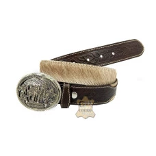 CINTO COUNTRY DE COURO COM PÊLO 4 CM LARGURA FIVELA COWBOY