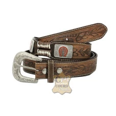Cinto Country de Couro Mangalarga Marchador Chuleado 4 cm Largura