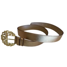 Cinto Feminino de Couro Liso Fivela de Pérolas 3,5 cm de Largura 